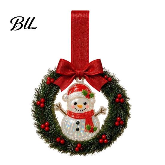 Indoor Holiday Door Handle Decor Mini Christmas Wreath Decoration, Gingerbread/Angel/Bell/Snowman Artificial Pine Party Souvenirs with Red Berries And