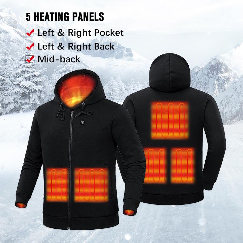 5 Areas Heated Hoodie Men USB Heated Jacket Hoodies,Heating Sweaters Women Sweatshirt with Hood Oversized Heated Zipper Hoodie