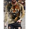 Skeleton Sheep Horn Pattern T-Shirt For Men Tiger Cat Deer 3D Printed T Shirts Autumn Casual Loose O-Neck Tops Tees Long Sleeves