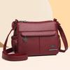 Women's Soft Leather Bag Middle-Aged Mother's Bag Large Capacity Multi-Layer Shoulder Crossbody Bag Mobile Phone Bag