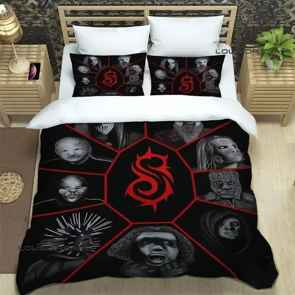 3D band S-slipknot duvet cover and pillowcase, single/double bedding set, home bedroom decoration, gift for boys and girls