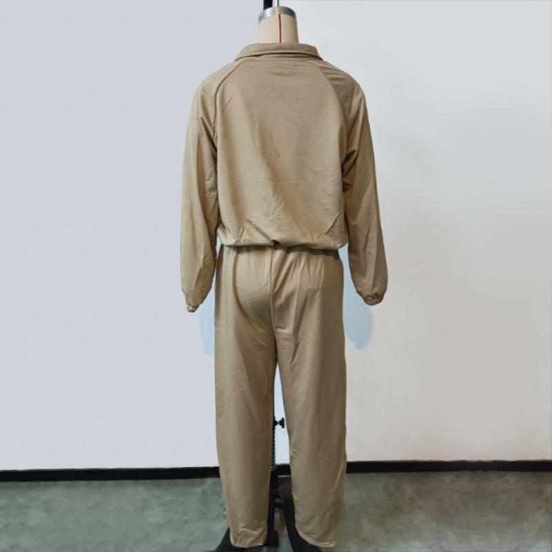 Women's Spring and Autumn Fashion Casual Lapel Zip Long Sleeve Top Long Pants Suit