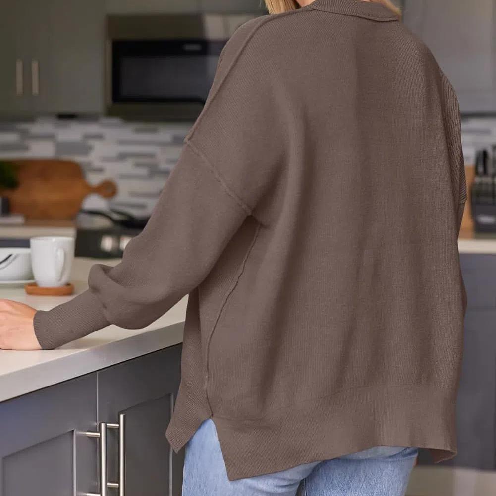 Женские свитера оверсайз «летучая мышь» 2025 Осенние наряды Модные вязаные топы-пуловеры с круглым вырезом и боковыми разрезами