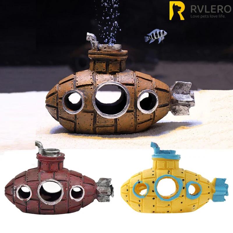 Аквариумные украшения, подводная лодка, винтажная смоляная полая с несколькими отверстиями, рыбный домик для креветок, игровой домик, скрытие рыбы, товары для домашнего декора