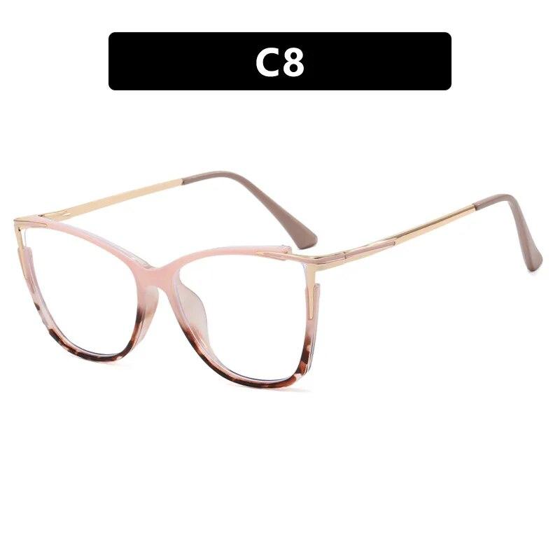 2023 New Fashion Women Anti Light Blue Cat Eye Glasses Frame Retro Hight Quality Luxury Optical Computer Reading Eyeglasses