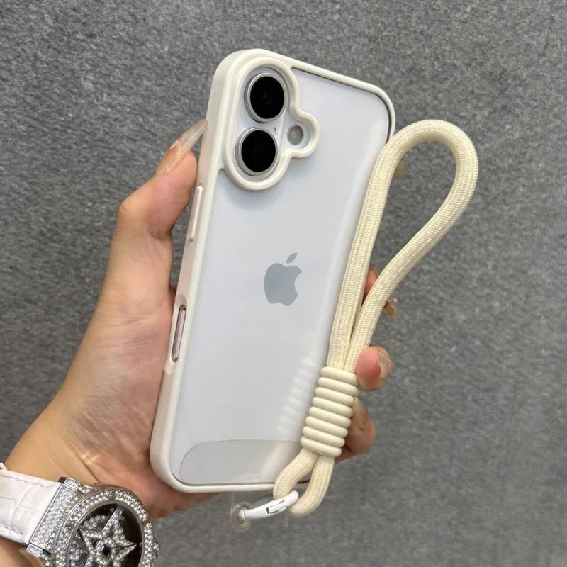 Роскошный чехол-бампер конфетного цвета со шнурком для iPhone 17 16 15 14 13 12 11 Pro Max Plus Прозрачная акриловая противоударная крышка
