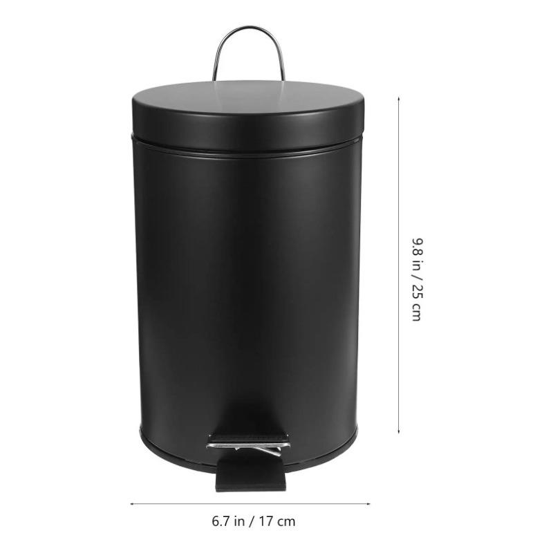 Black Matte Round Pedal Waste Bin With Lid Household Kitchen Living Room Trash Can Flip Top Garbage Bin Cleaning Container