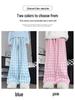 Women's Pink Plaid Straight-Leg Pants, Loose Slimming Fit, Casual Wide-Leg, Floor-Length, Spring/Autumn 2025.