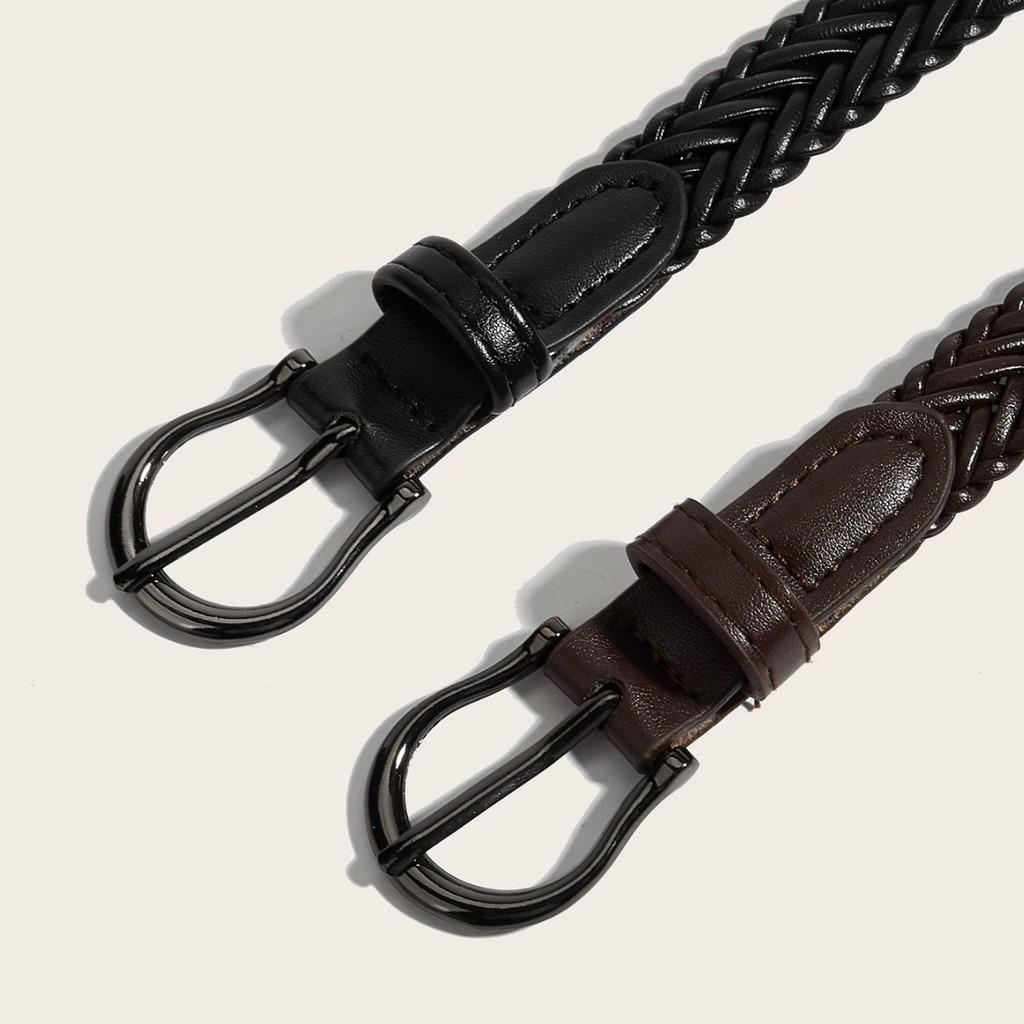 Punk Style Woven Leather Belt For Men Women With Metal Buckle For Outdoor Use