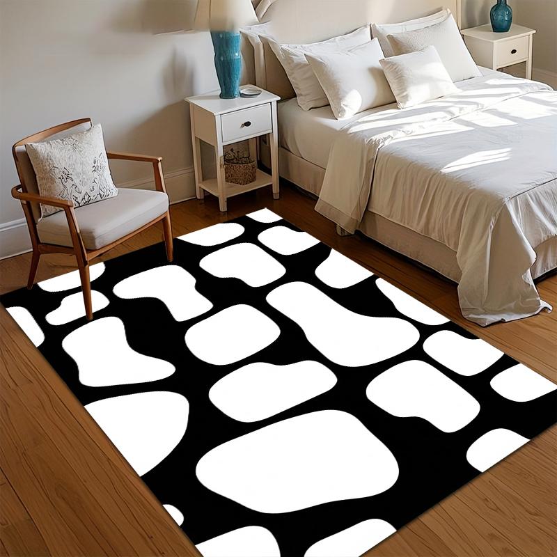 Modern Abstract Area Rug Black White Cow Print Pattern Non Slip Floor Mat For Living Room Bedroom Contemporary Home Decor Carpet