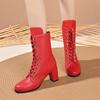 Spring Autumn Ankle Boots for Women Comfortable Platform Botas Women High Heels Lace Up Solid Color Short Knight Boots Big Size