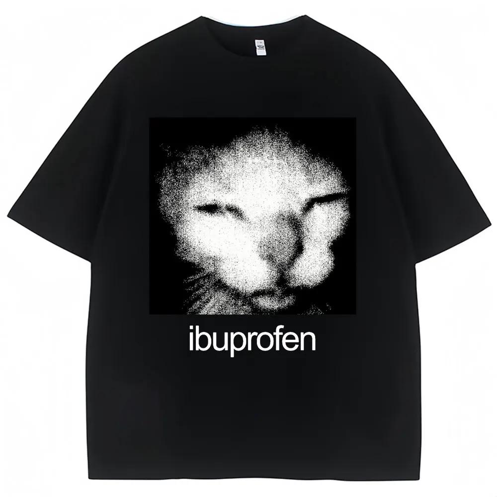 Vintage Funny Ibuprofen Cat Meme Graphic T Shirt Men Women Humor Fashion T Shirts Oversized Casual Streetwear Tshirts