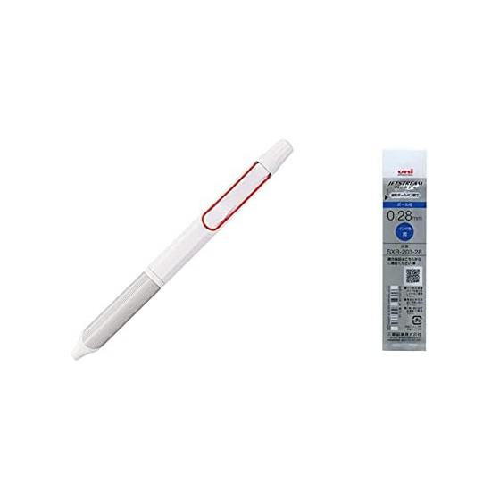 Mitsubishi Pencil Jetstream Edge 3-Color Ballpoint Pen 0.28mm White Red SXE3250328W15 & Jetstream Edge Ballpoint Pen Refill 0.28mm Blue SXR20328.33