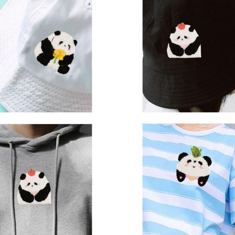 3 Pcs Cartoon Panda Iron On Patches Applique Patches Animal Repair Patches Embroidery Patches for Clothes Bag Decoration