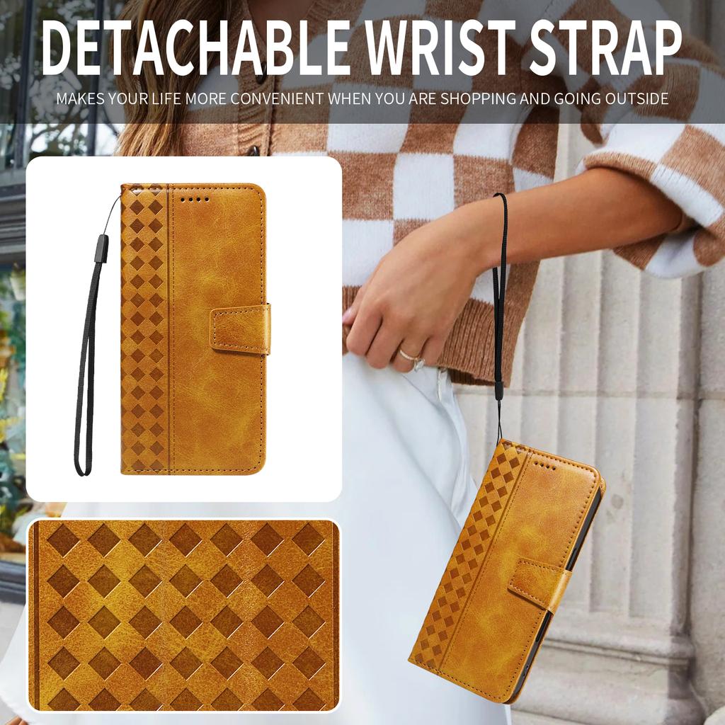 Для Xiaomi Redmi 15 5G (Глобальный) (169 мм) Кожаный чехол-кошелек-подставка с тиснением в виде сетки, чехол для телефона с ремешком