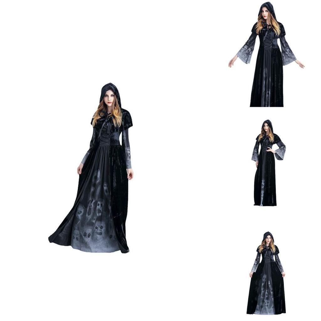 Стильное длинное платье вампира на Хэллоуин с облегающим кроем для ролевой игры ведьмы