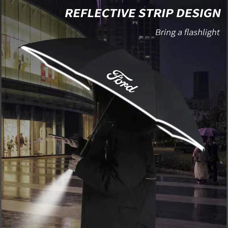 New 2026 Car Sticker For Ford Car Led Light Automatic Folding Windproof Sunshade Umbrella For Ford Focus Mondeo Raptor Fusion Ku