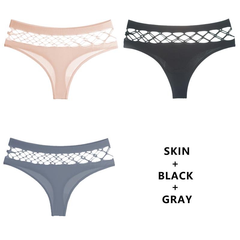 TERMEZY 3Pcs/Set Hollow Out G-String Seamless Sexy Panties Women Elasticity Underwear Temptation Middle-waist Panty