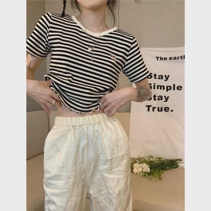 Women's Trendy Slim Striped Short-Sleeve T-Shirt - Korean Summer 2024 Design