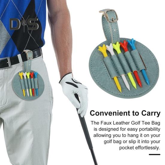 Golf Tee Bag Faux Leather Golf Tee Pouch Bag with 5 Tees Golf Accessory Carry Case Tees Organizer Holder for Men