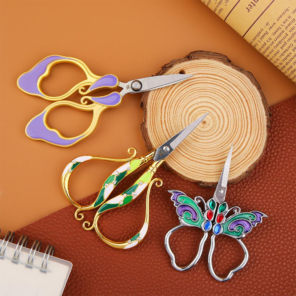1pc Tailor Scissors Stainless Steel Fabric Cutter Enamel Trace Gold Silver Butterfly Courtly Luxury Old European Sewing Supply