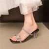 Fashion Small Square Heel Sandals Summer New Square Head Crystal Butterfly Knot Set Foot Non-slip High Heel Flip-flops