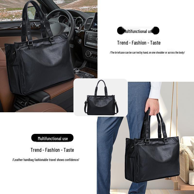 Большой вместительный мужской деловой портфель и сумка-тоут из натуральной кожи