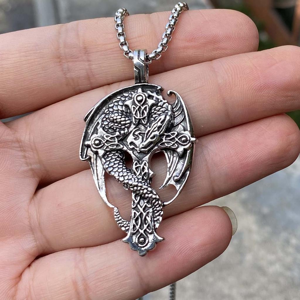 Skull Dragon Pendant, Retro Titanium Steel Necklace Sweater Chain Accessories