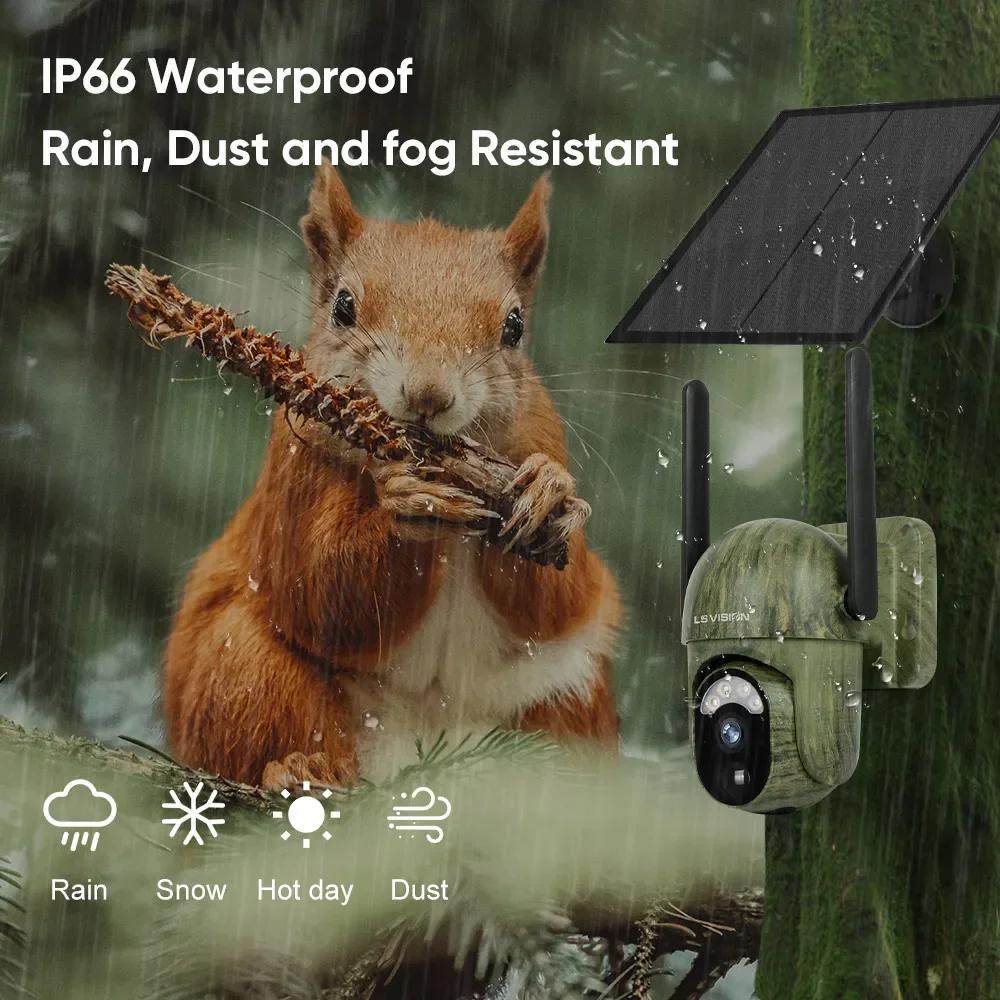 LS VISION 4-мегапиксельная 4G-солнечная камера безопасности, беспроводная, наружная, WiFi, обнаружение людей/животных, двусторонняя связь, ночное видение, водонепроницаемая IP66-камера для наблюдения за дикой природой