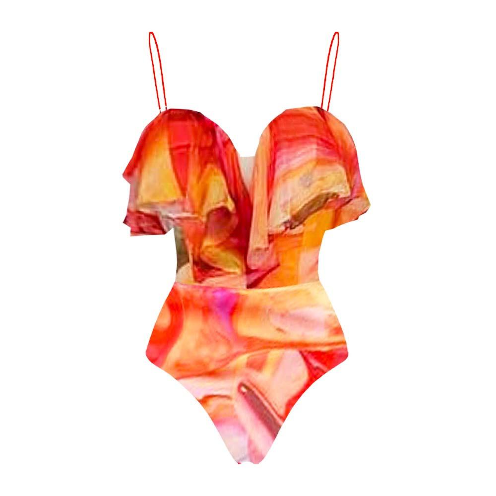 1011 European and American new fast-selling smudged ruffle leaf edge one-piece swimsuit women's vacation suit beach skirt