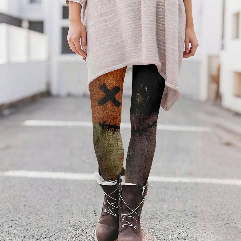 Женские повседневные модные брюки для активного отдыха на Хэллоуин с принтом, облегающие, эластичные, для йоги, укороченные.