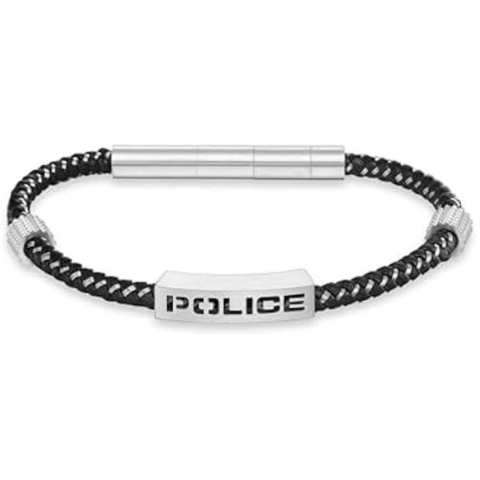 Bracelet - POLICE - Assault - Cuir noir - Acier inoxydable - Pour homme