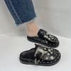 Fashion New Women Black Slippers Platform Rivets Punk Rock Leather Mules Creative Metal Fittings Casual Party Shoe Female Outdoor Slides