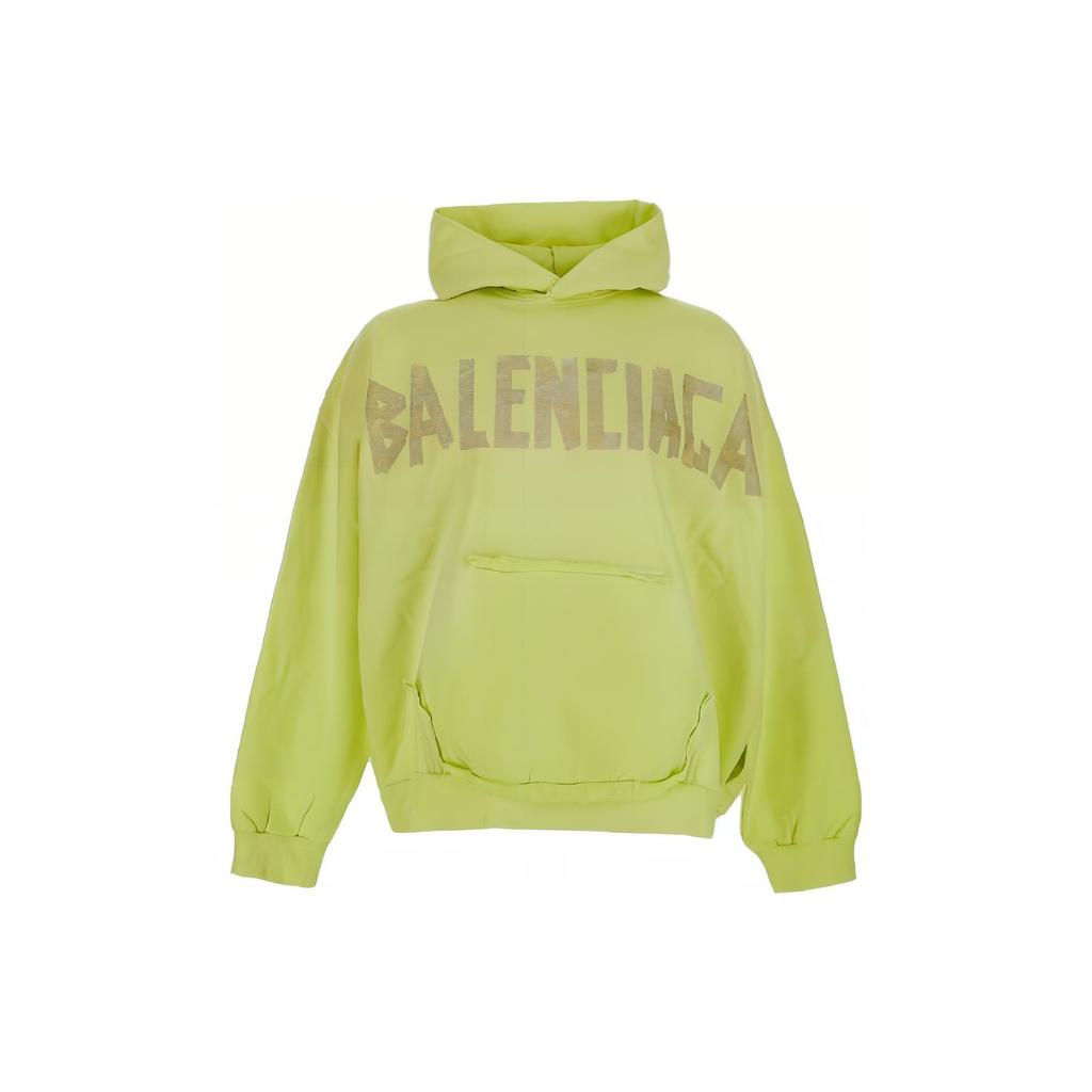 Balenciaga Tape Type Ripped Pocket Hoodie Oversized 'Fluo Yellow' Men's 744441TOVB17204