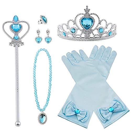 Princess Costume Set Crown Magic Wand Frozen Children Princess Gloves Necklace Ring Set Costume Accessories