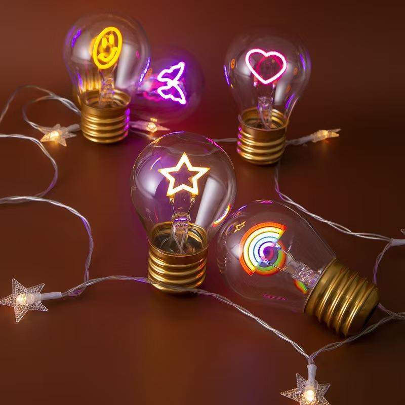 Cute Cartoon LED Bulb Night Light, Rechargeable, Colorful Decorative Portable Lamp