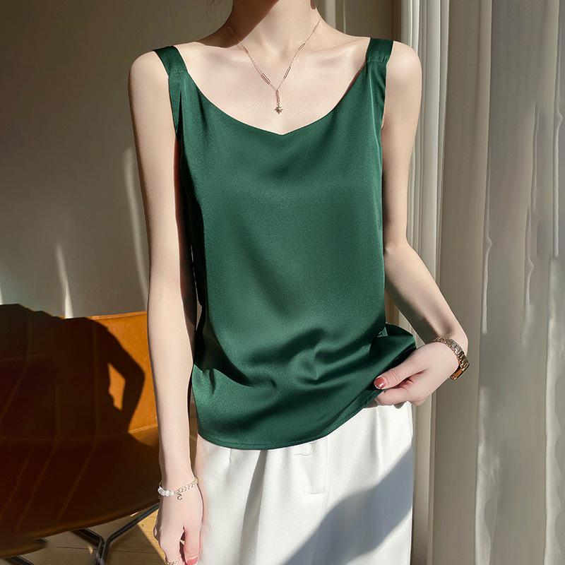 Атласная майка на V-образном вырезе: Женский универсальный, сексуальный летний топ