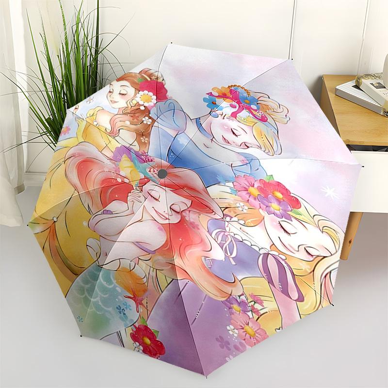 Princesses, Flowers Themed Automatic Opening and Closing Umbrella, Brightly Colored 8-rib Portable Umbrella, Suitable for Men and Women, A P