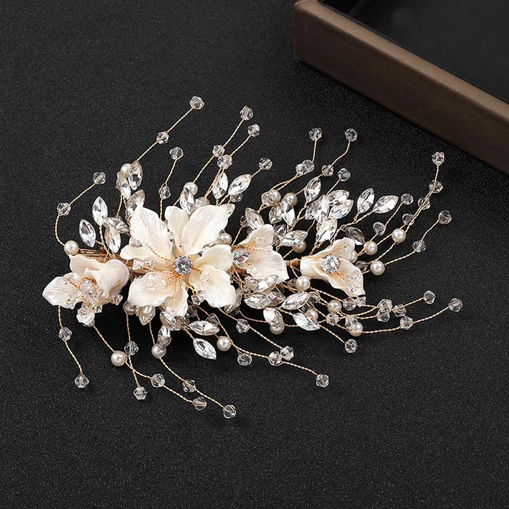 Fashion Shiny Crystal Beads Hair Clips Handmade Fairy Flower Fairy Flower Headpieces Hair Styling Jewelry Side Clips for Bride