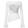Spicy Girl Basic Knitted Slim Fit Round Neck Letter Printed Slit Long Sleeved T-shirt for Women