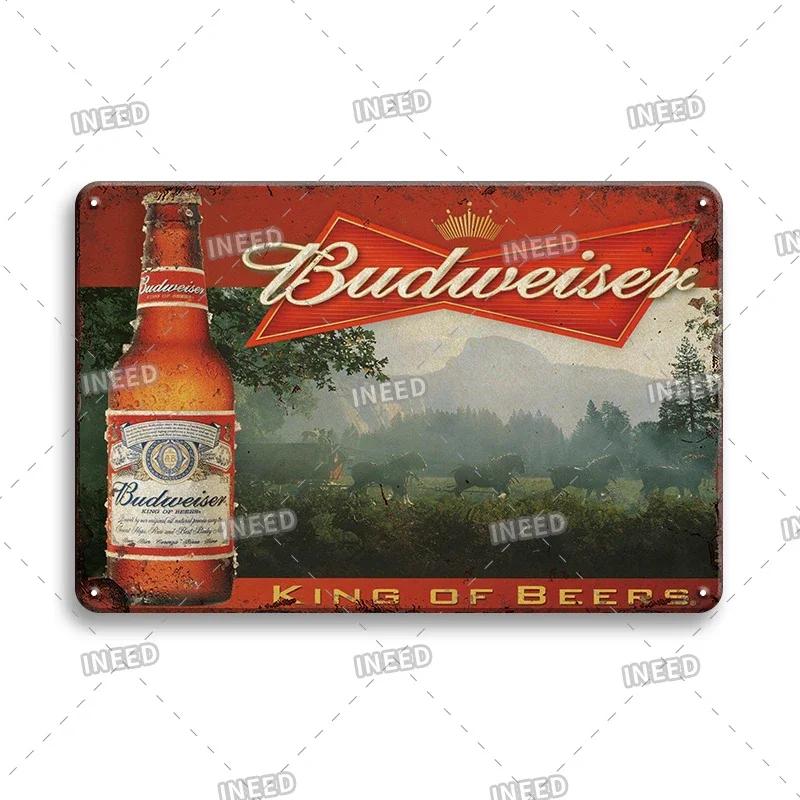 Жестяная табличка Оригинальное ПИВО Budweiser Металлические знаки Забавные металлические постеры Ретро настенная табличка Ретро винтажная тарелка Для настенного декора бара клуба