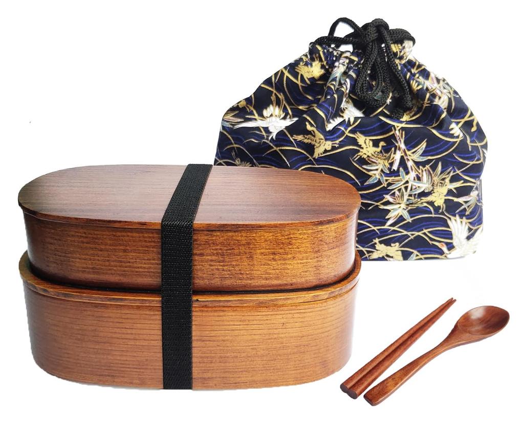 KXLCGYK Magewappa Bento Two Drawstring Wooden Spoon and Chopsticks Magewappa Large Wappa Lunch Bento Natural For Commuting To Students Box, Tiers,