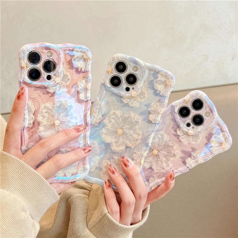 Роскошный лазерный чехол с блестками и цветами для iPhone 11 12 13 15 16 Pro Max 14 Plus, модная мягкая силиконовая противоударная бамперная накладка
