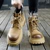 Fashion Luxury Brand Men's Fashionable Outdoor Work Boots Autumn Men Comfortable Side Zipper Big Head Thick Sole Casual Big Yellow Boots