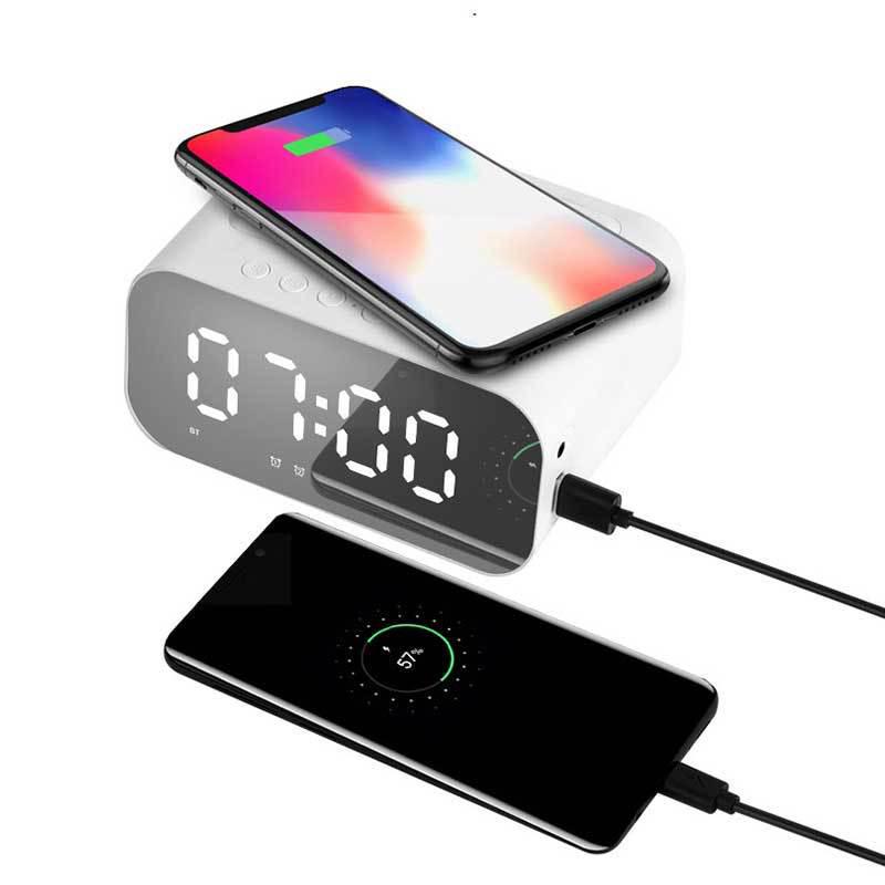 Retro LED Clock Bluetooth Speaker with 15W Wireless Charging for Hotels