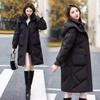 Women's Hooded Mid-Length Down Cotton Coat - Over-the-Knee Winter Fashion Outerwear