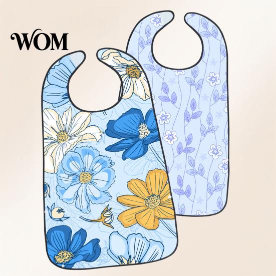 Washable Clothing Protector Adult Bib, Waterproof Easy Clean Feeding with Floral Stylish Senior Printed, Elderly Protector, for Seniors Dining Aid Bib