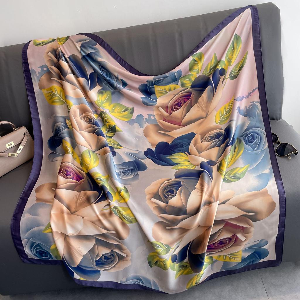 110cm Large Shawl Silk Square Scarf for Women Luxury Print Hijab Bandana Muslim Headband Wrap Beach Stoles Foulard Echarpe