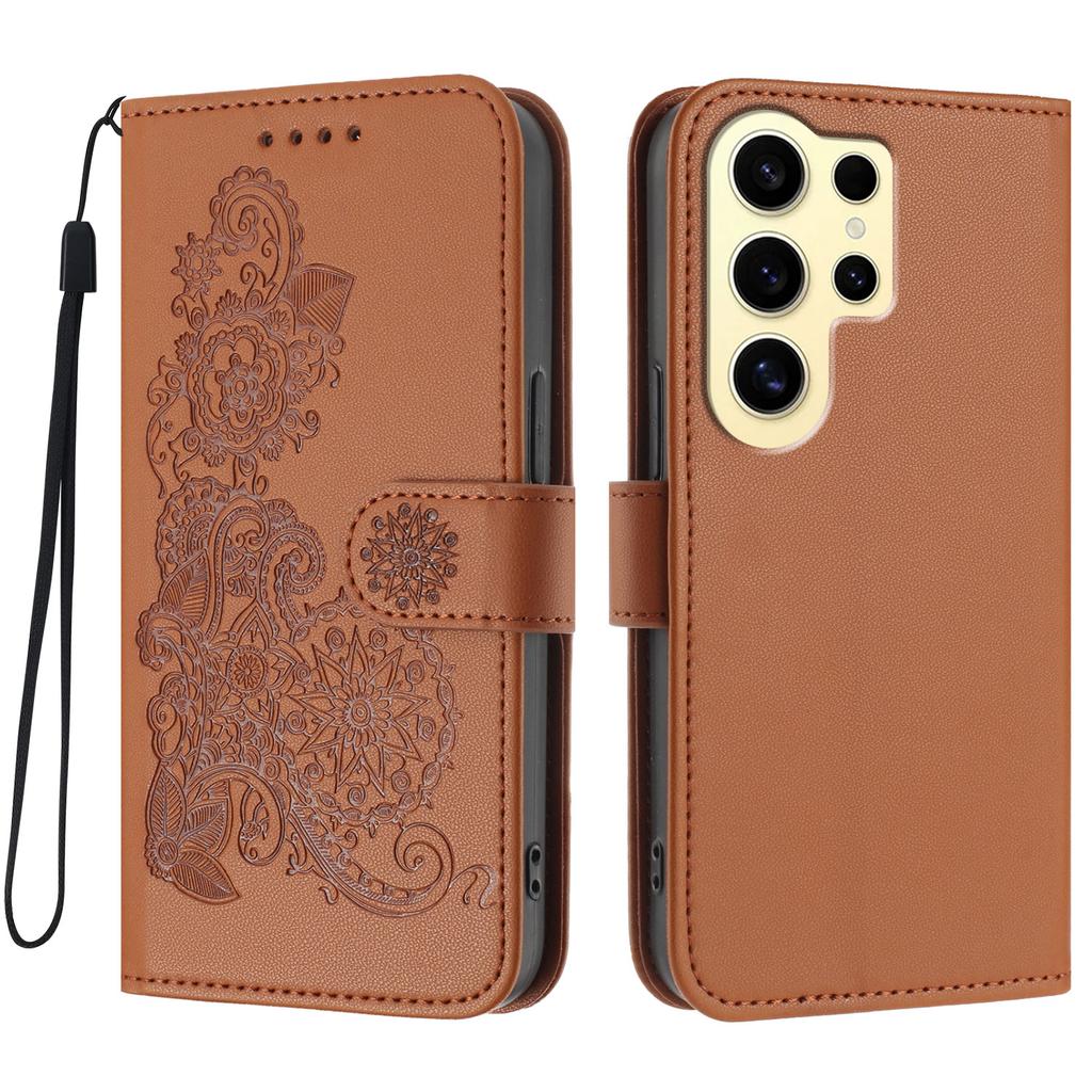 For Samsung Galaxy S24 Ultra Phone Cases Mandala Flower Leather Wallet Mobile Cover with Strap