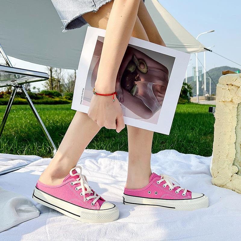 Полутапочки, парусиновая обувь, универсальные маленькие белые туфли для студенток, летняя корейская повседневная обувь, модная парусиновая обувь